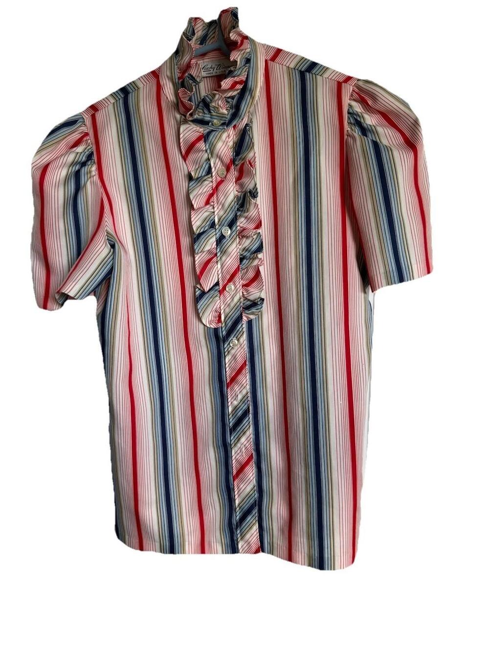 Vintage 70s Lucky Winner Made In USA Red White Blue Short Sleeved Size Small